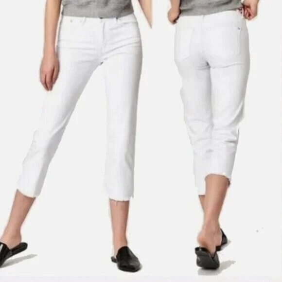 Mavi Niki Jeans Womens 25 Ivory White High Rise Straight Crop Raw Hem New - Picture 1 of 15